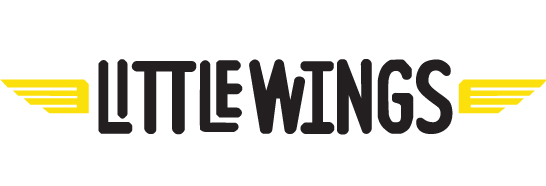Text logo reading "Little Wings" with stylized yellow wings on each side of the word.