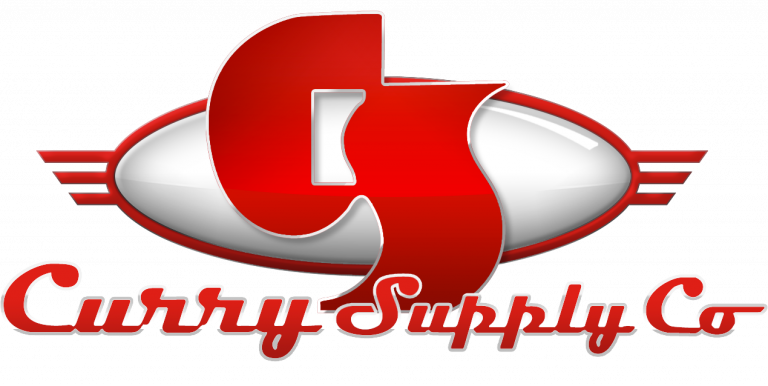 Logo of Curry Supply Co. featuring a stylized red 'C' and 'S' on top of a white oval with red lines on either side. The company's name is written in red cursive below the emblem.